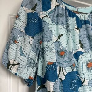 LOFT Midi Blue Floral Dress - Large